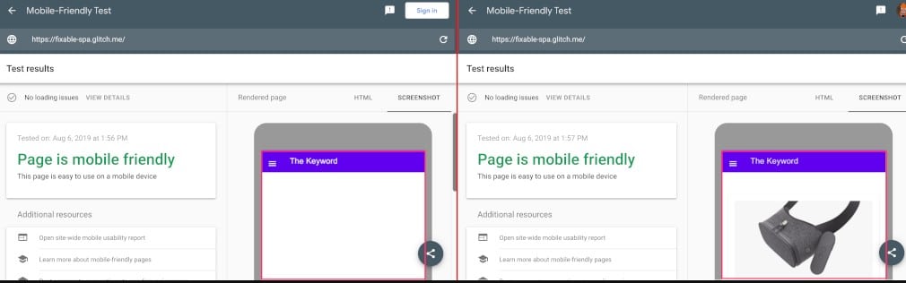 google mobile friendly test screenshot