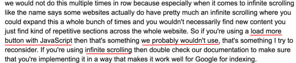 הצהרה של עובד גוגל על איך הם מתמודדים עם infinite scrolling  וכפתורי 'טען עוד'