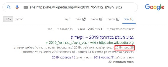 צילום מסך מגוגל לפקודת site לערך ויקיפדיה של אליפות העולם בכדורסל 2019